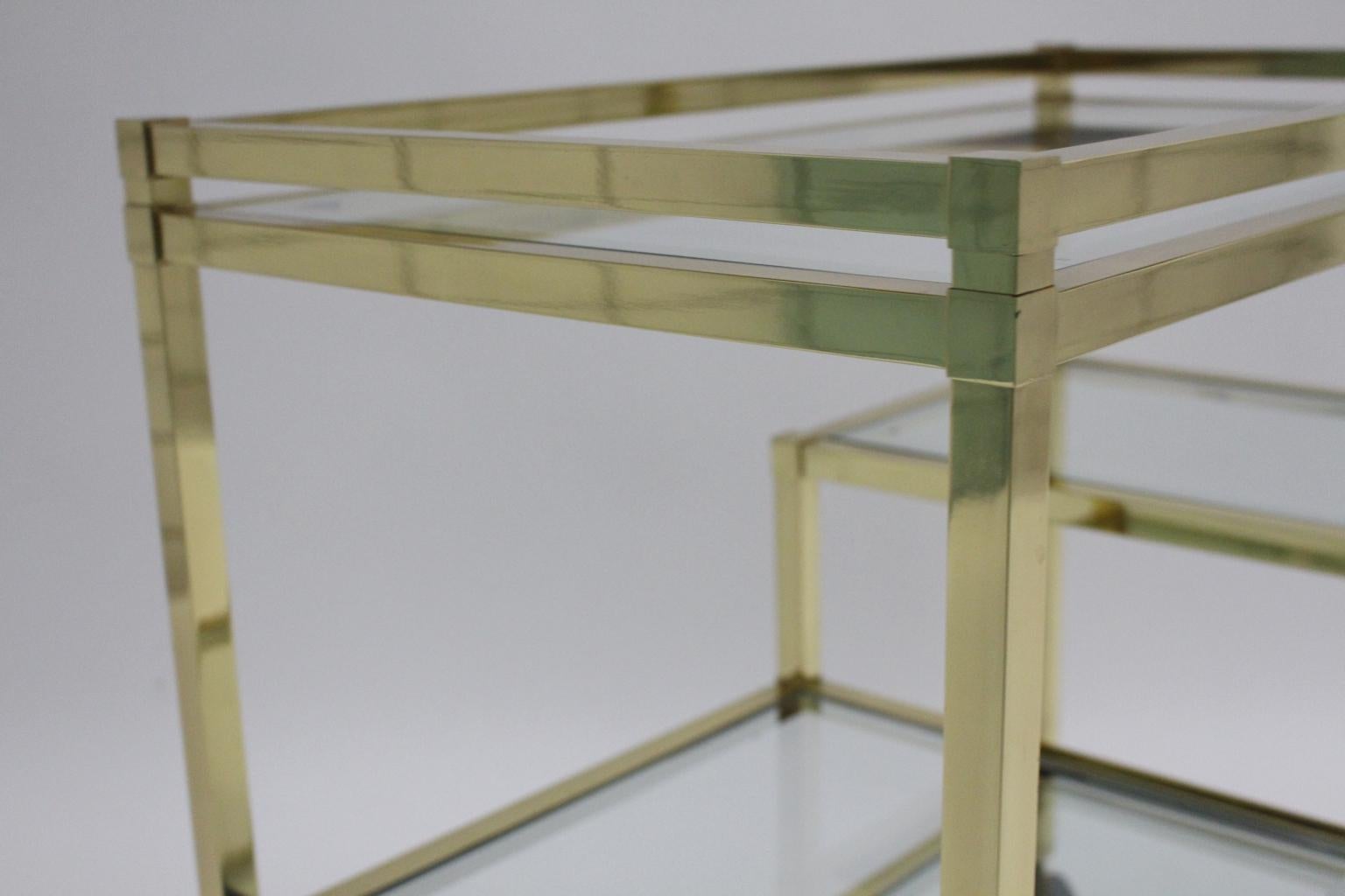 Golden Metal and Glass Vintage Bar Cart in the style of Romeo Rega Italy, 1970s For Sale 9