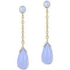 Goshwara Blue Chalcedony Cabochon-Drop And Diamond Earrings