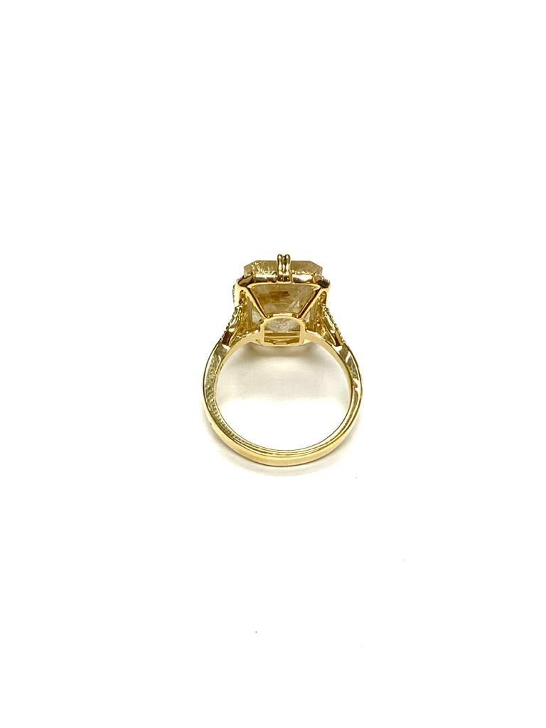 Contemporary Goshwara Emerald Cut Golden Rutilated And Diamond Ring For Sale