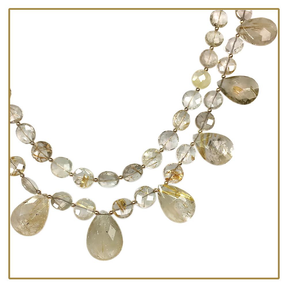 Goldener Rutilquarz und 14K Gold gefüllte Halskette aus Gold (Briolette) im Angebot