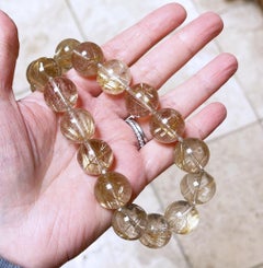 Golden Rutile Rutilated Quartz Round Beaded Necklace with Interlocking Clasp