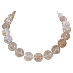 Golden Rutile Rutilated Quartz Round Beaded Necklace with Interlocking Clasp