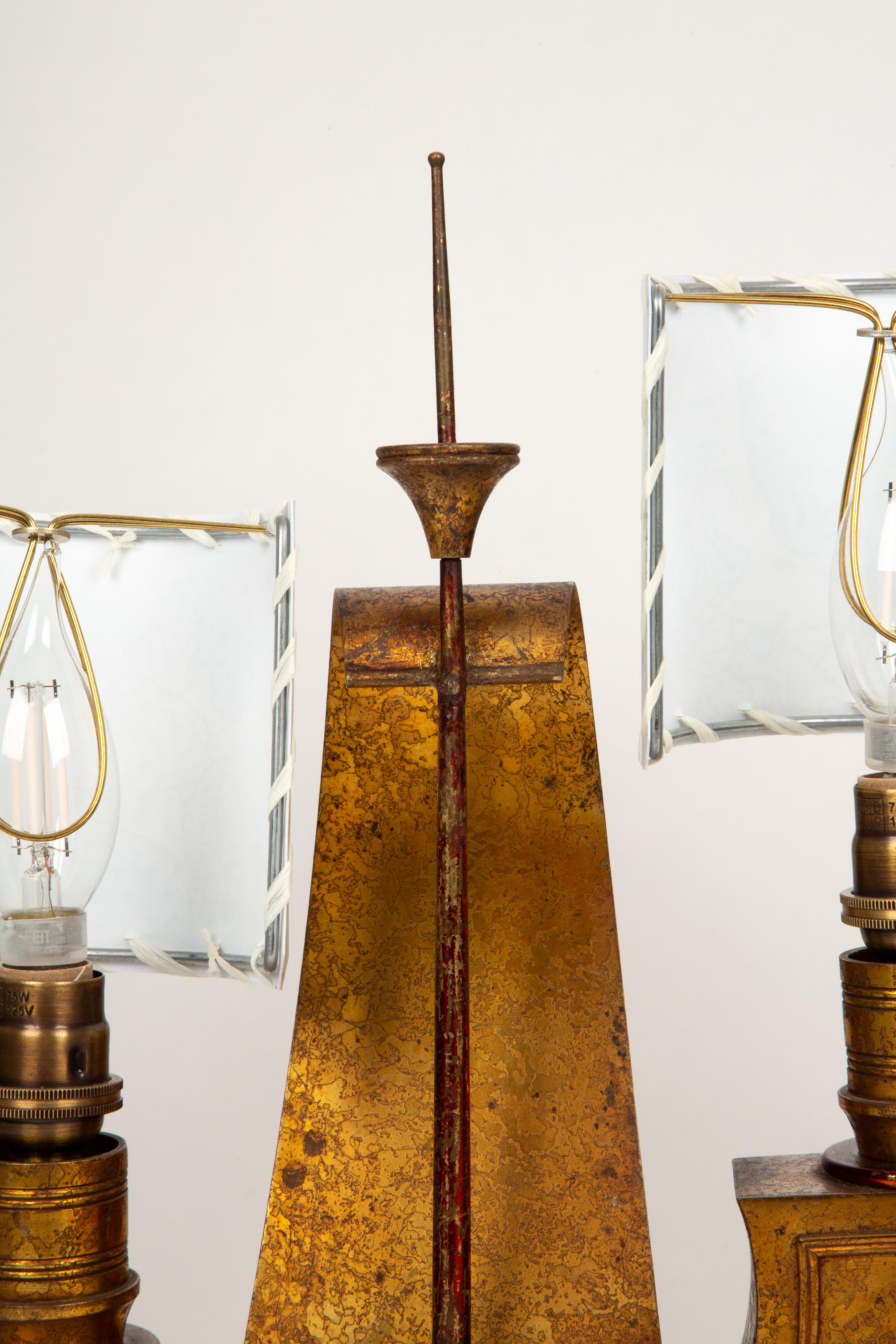Golden Sails Afloat: Pair of French Art Déco Galleon Ship Lamps, 1940s For Sale 3