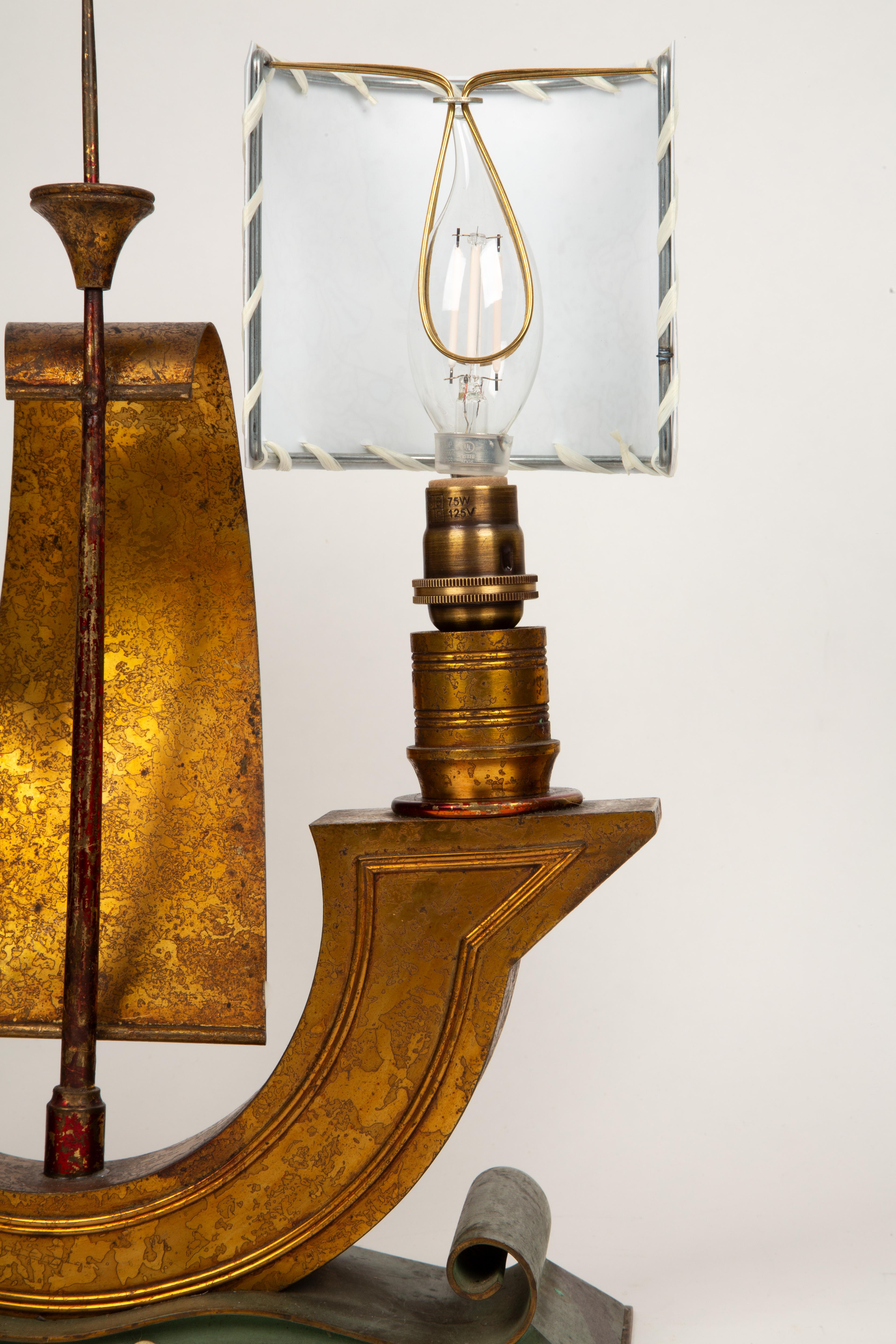 Golden Sails Afloat: Pair of French Art Déco Galleon Ship Lamps, 1940s For Sale 2