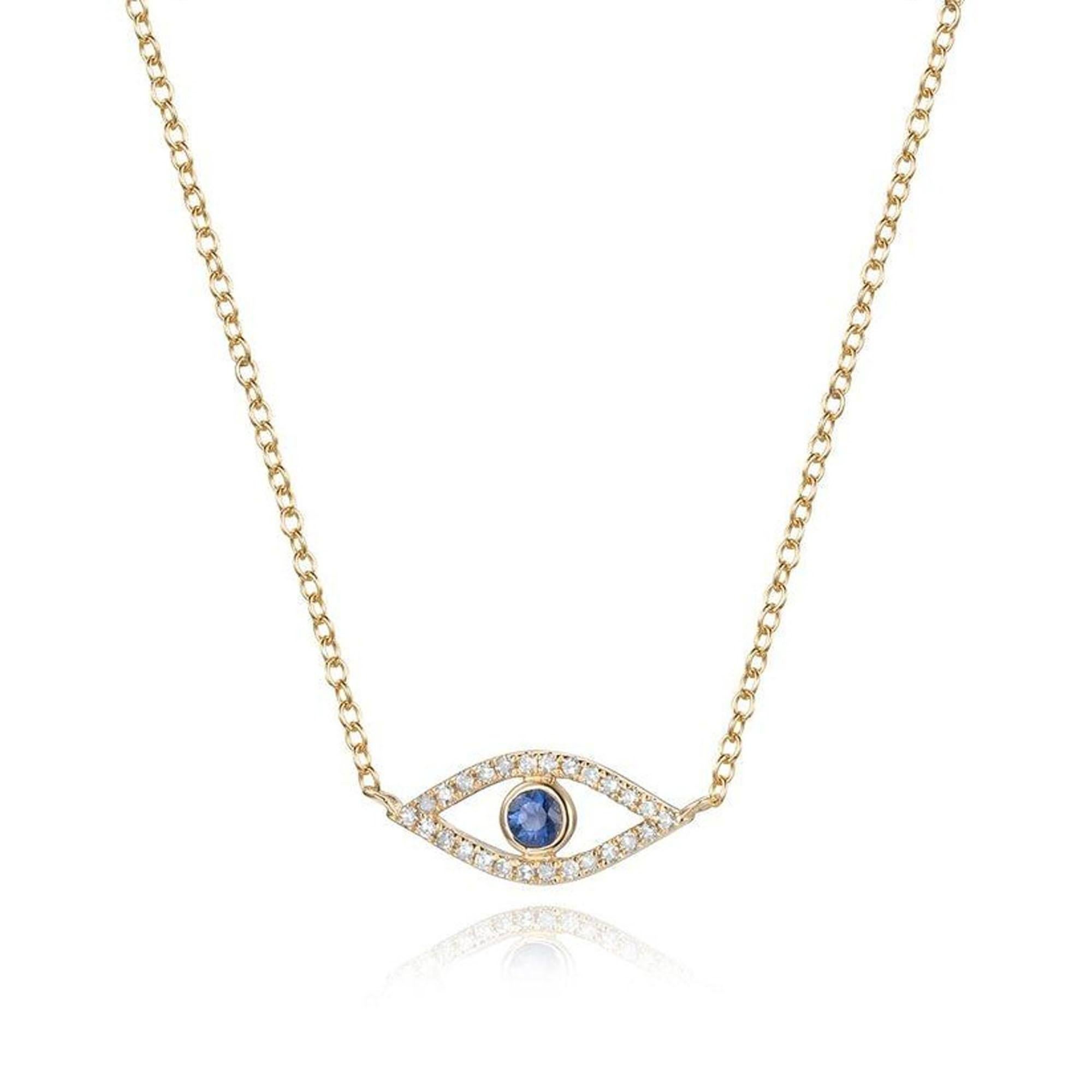 Collier à breloques en or 14K avec saphir doré et mauvais oeil
