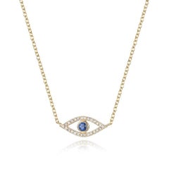 Collier à breloques en or 14K avec saphir doré et mauvais oeil