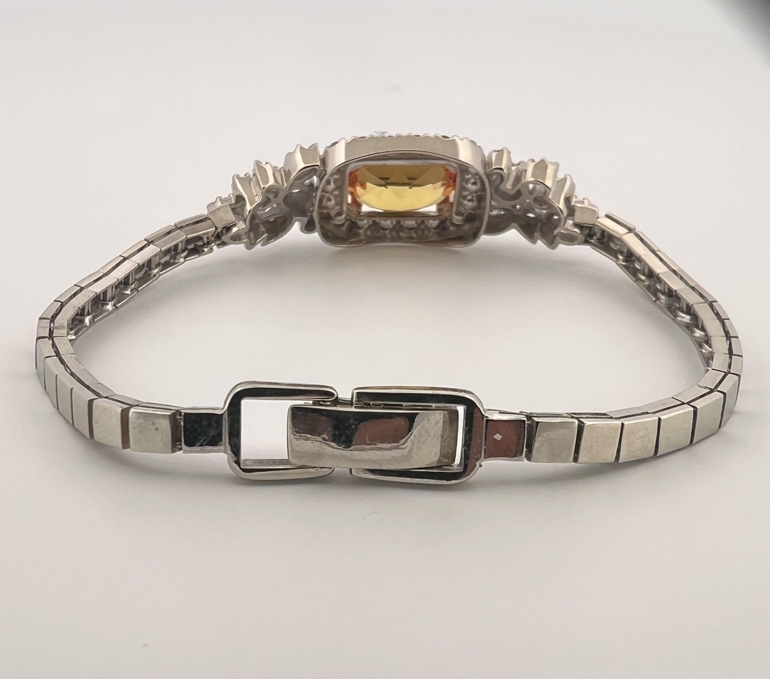 Weißgold-Armband mit goldenem Saphir und Diamant (Moderne) im Angebot