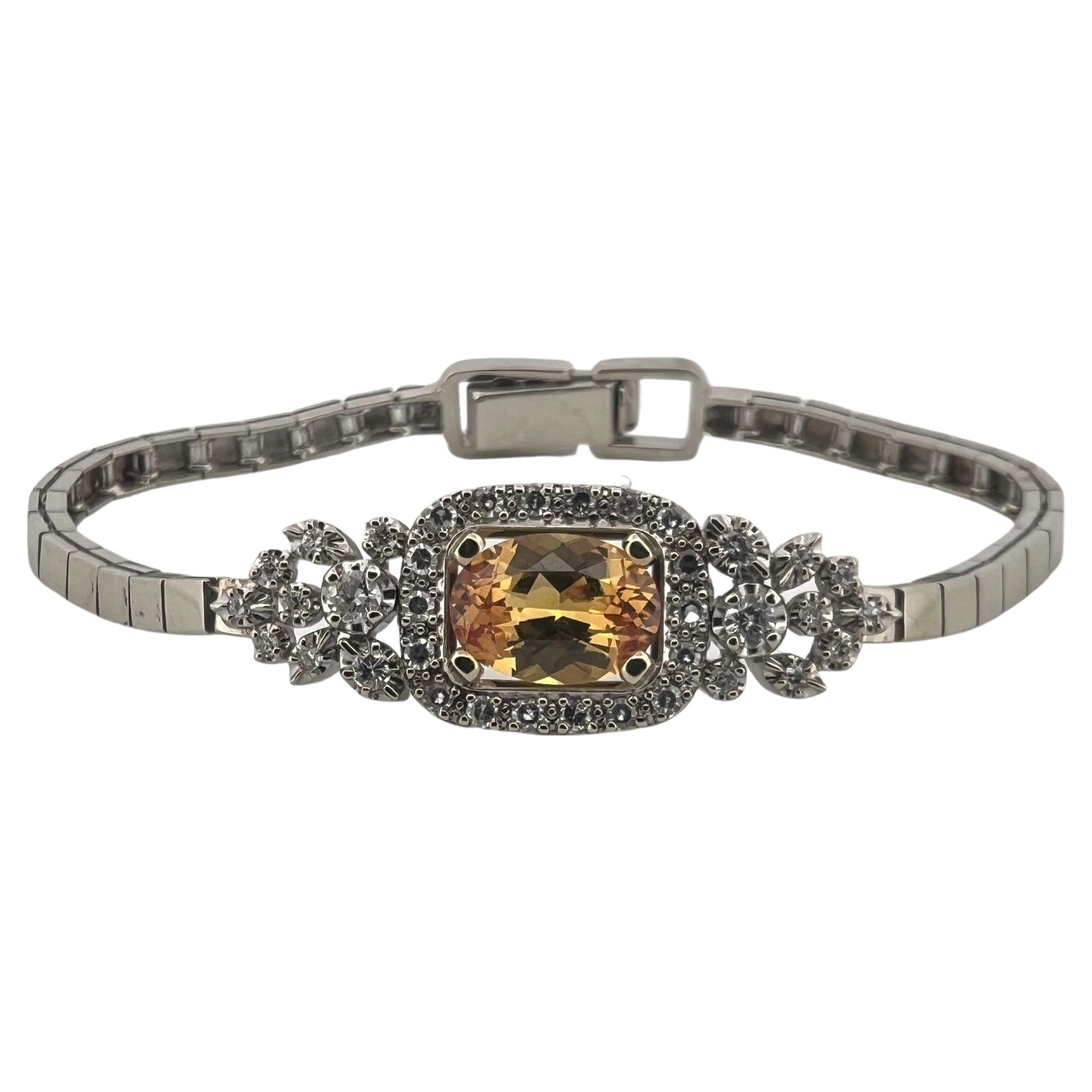 Weißgold-Armband mit goldenem Saphir und Diamant im Angebot