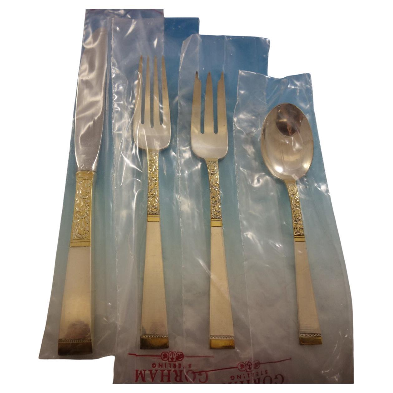 Golden Scroll by Gorham Sterling Silver Flatware Set For 10 Service 47 Pieces For Sale