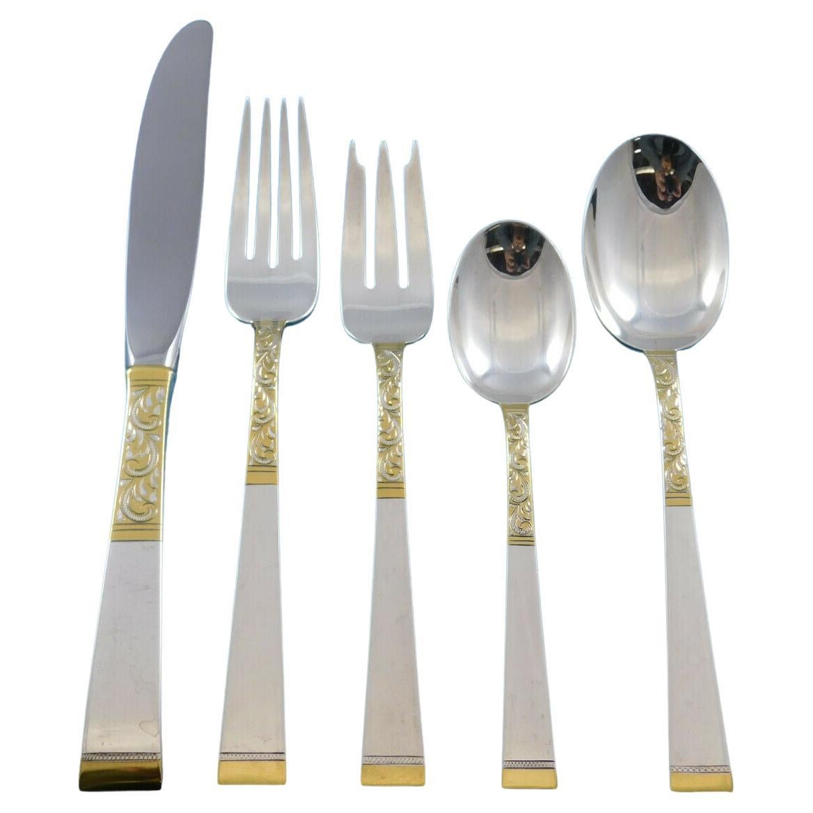 Golden Scroll by Gorham Sterling Silver Flatware Set for 12 Service 66 Pieces For Sale