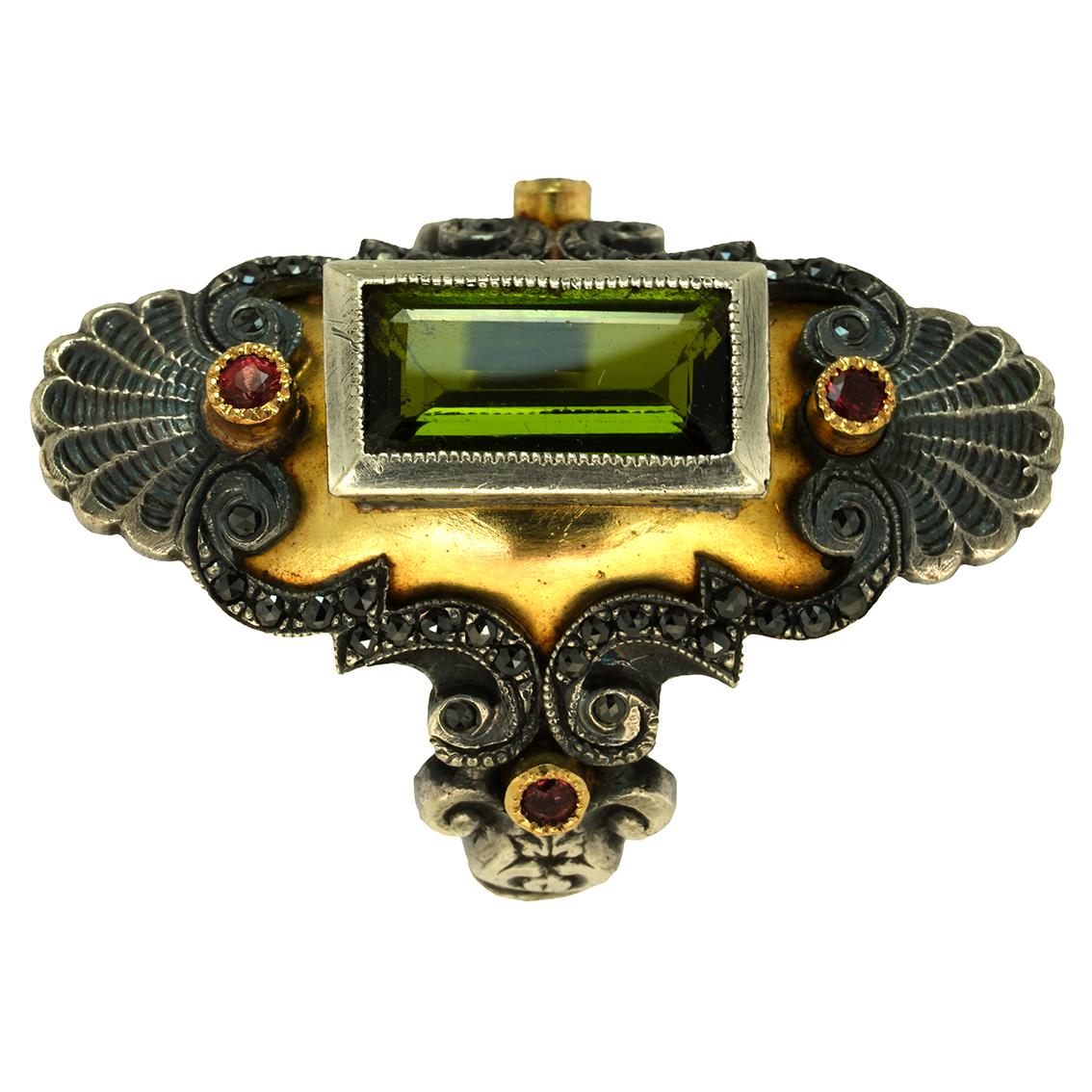 Golden Shadow Ring 18kt Yellow Gold Blackened Silver Tourmaline Rubies Diamonds In New Condition In Melbourne, Vic