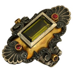 Golden Shadow Ring 18kt Yellow Gold Blackened Silver Tourmaline Rubies Diamonds