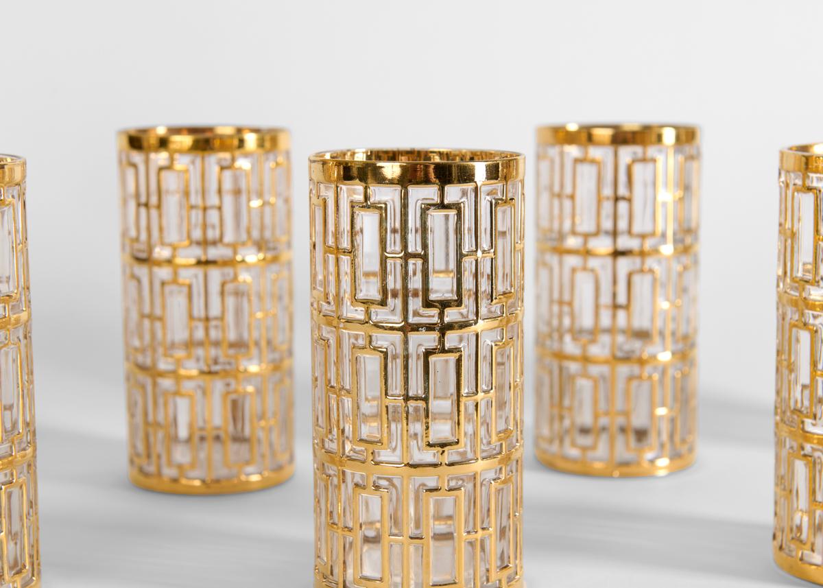 American Golden Shoji Gold Latticework Barware, United States, 1960s For Sale