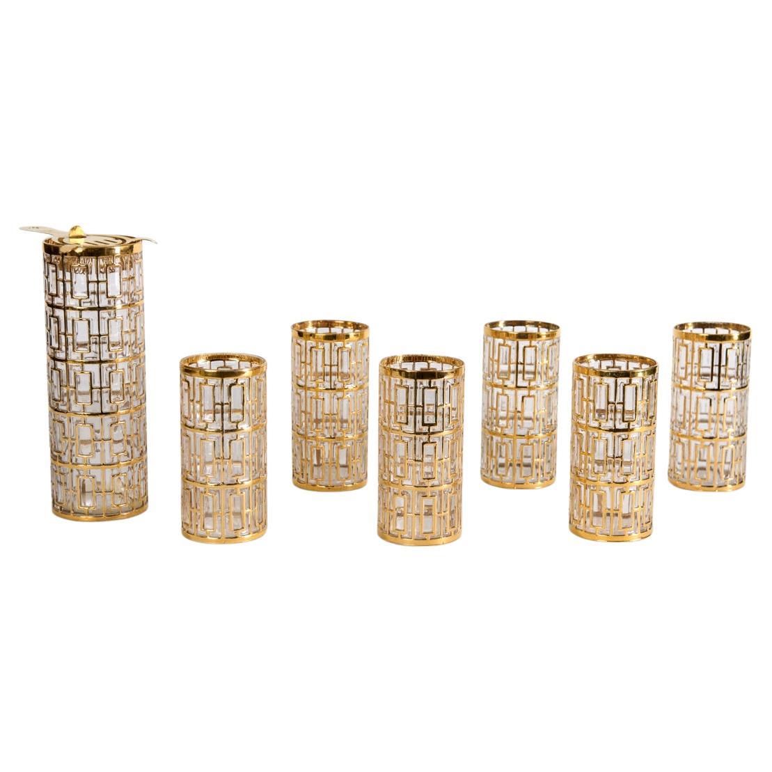 Golden Shoji Gold Latticework Barware, United States, 1960s For Sale