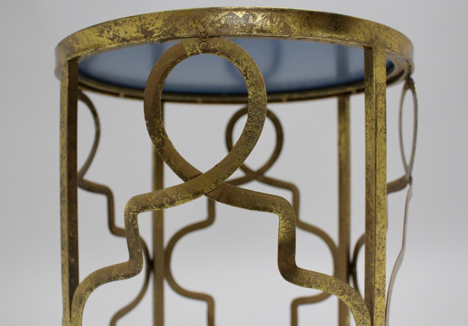 Modern Vintage Sculptural Golden Side Table Column Mirror Glass Top Italy 1980s For Sale 6