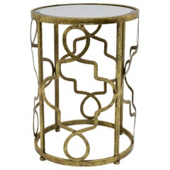 Mesa auxiliar moderna vintage escultórica dorada columna espejo tapa de cristal Italia años 80
