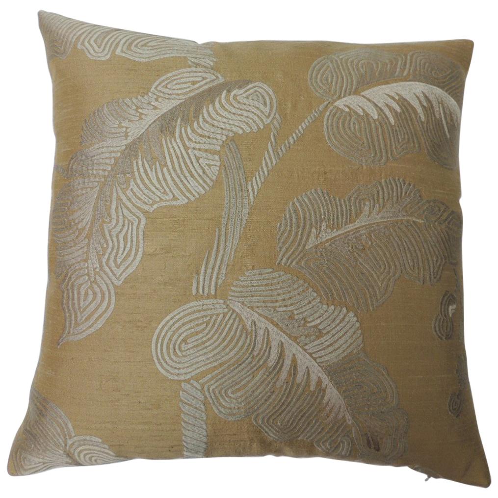 Pair of Golden Silk Embroidery "Royal Palm" Silk Decorative Pillows