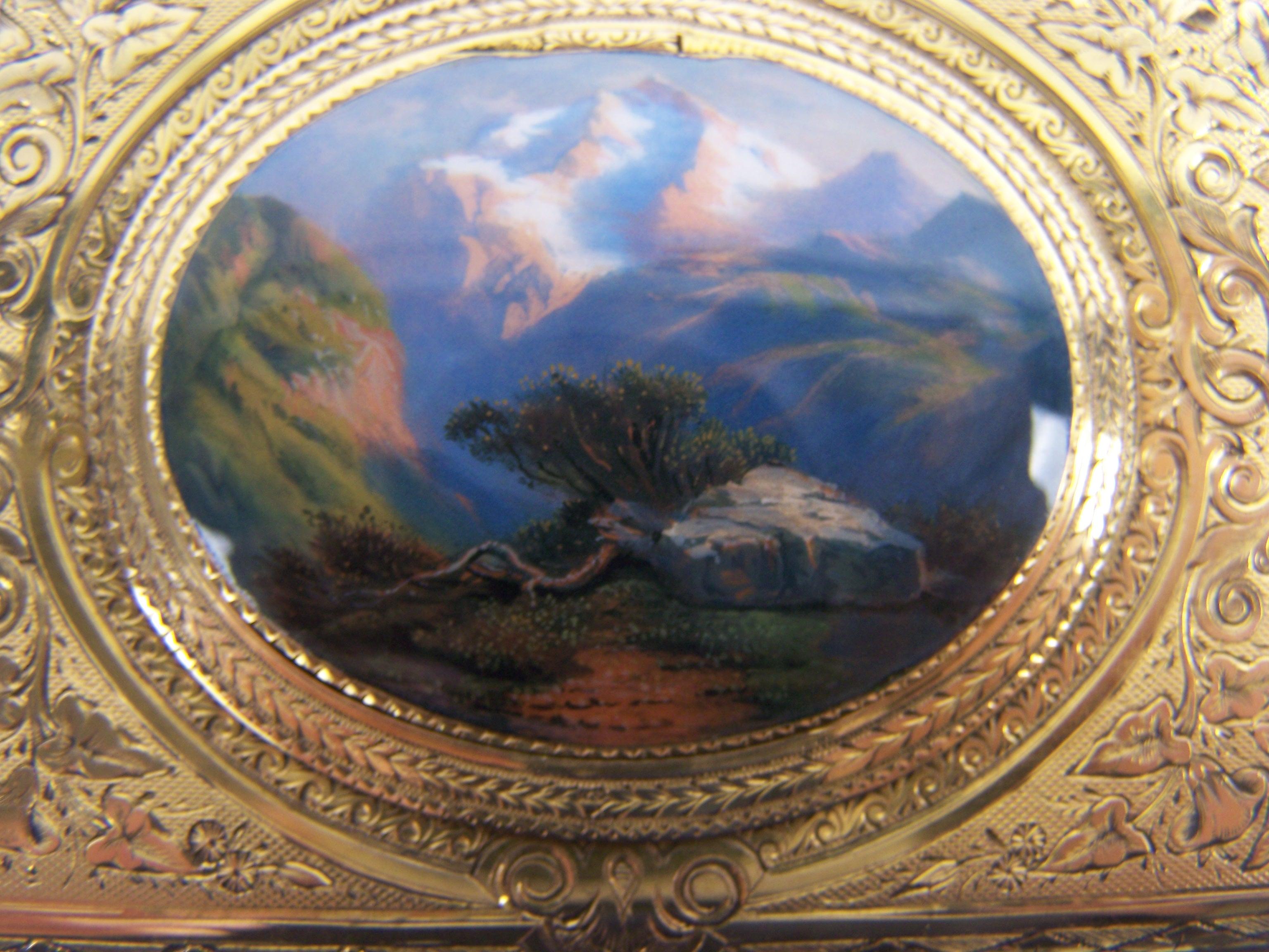 Golden Singing bird box by Charles Bruguier with enameled  lid For Sale 2