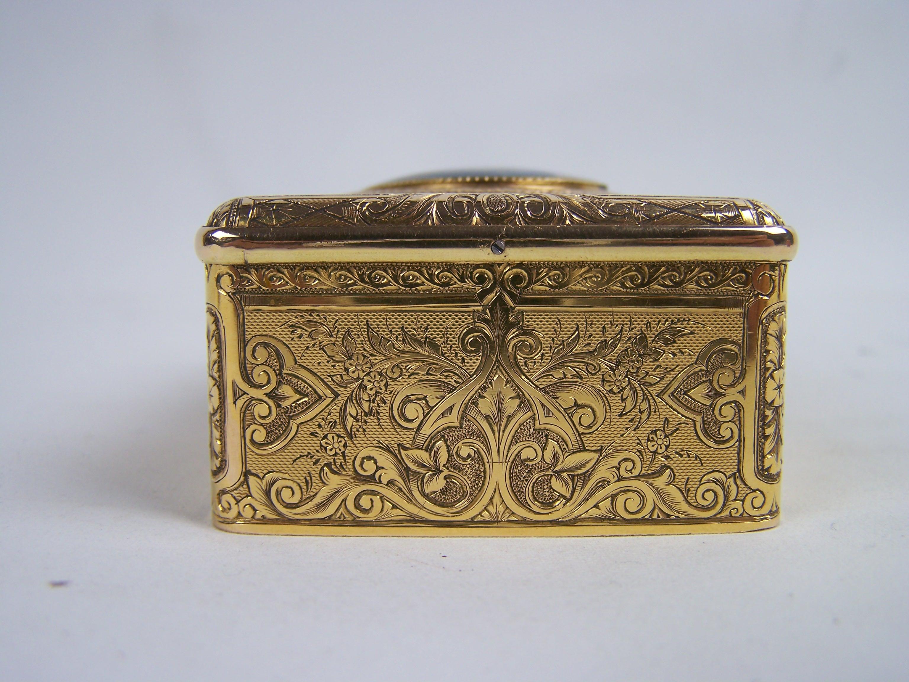 Cast Golden Singing bird box by Charles Bruguier with enameled  lid For Sale