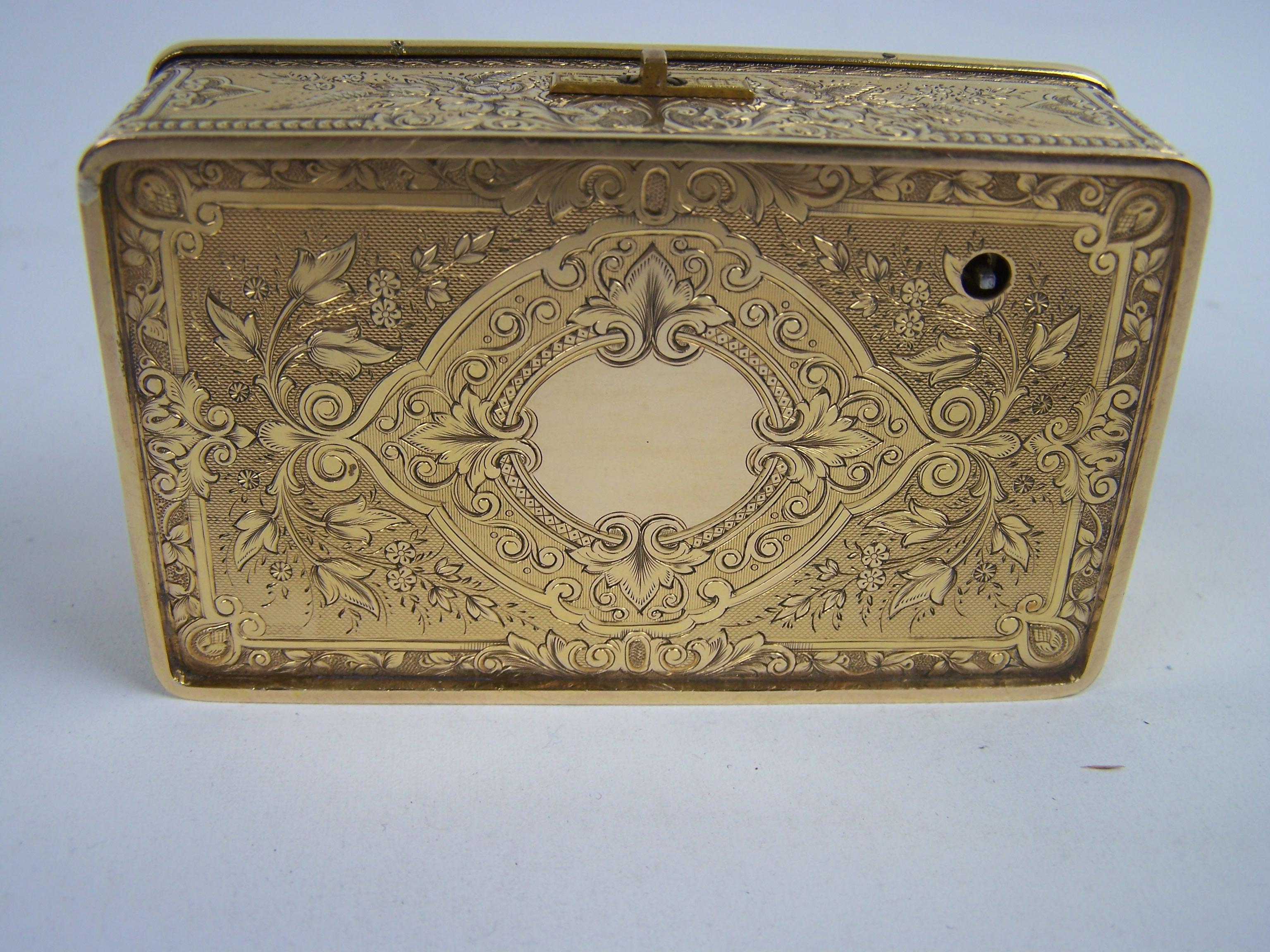 Metal Golden Singing bird box by Charles Bruguier with enameled  lid For Sale