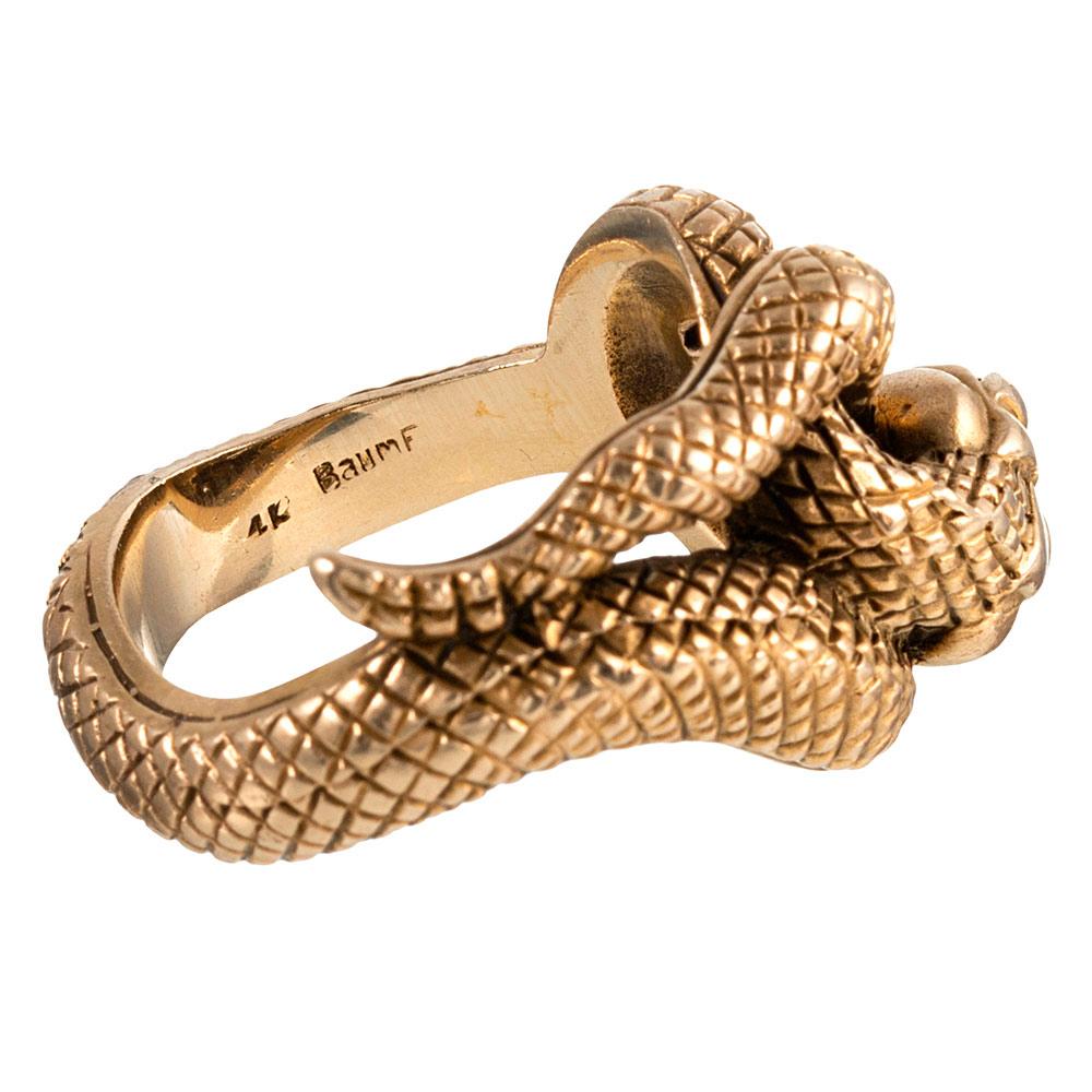 Women's or Men's Golden Snake Ring, Signed “BaumF”
