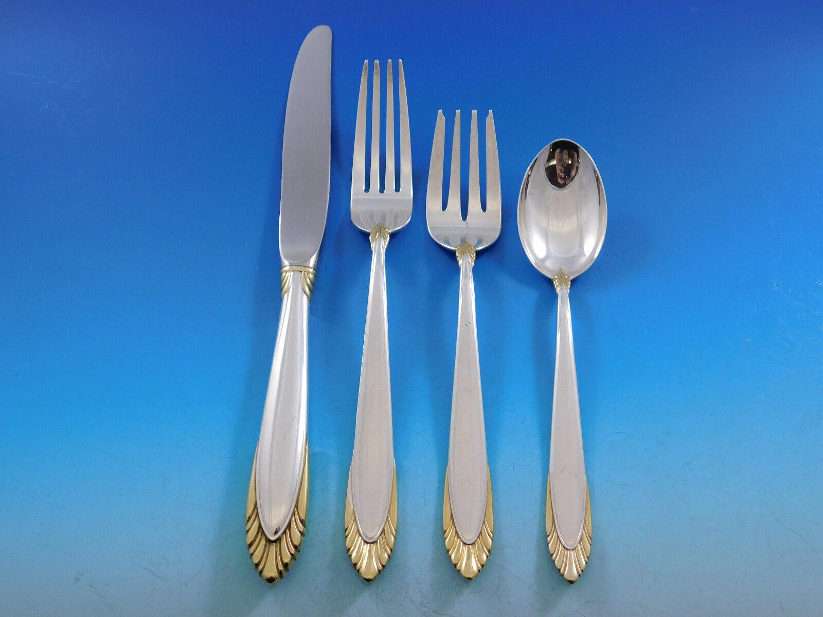 Golden Soliel by Lunt Sterling Silver Flatware Set for 12 Service 86 Pieces In Excellent Condition In Big Bend, WI