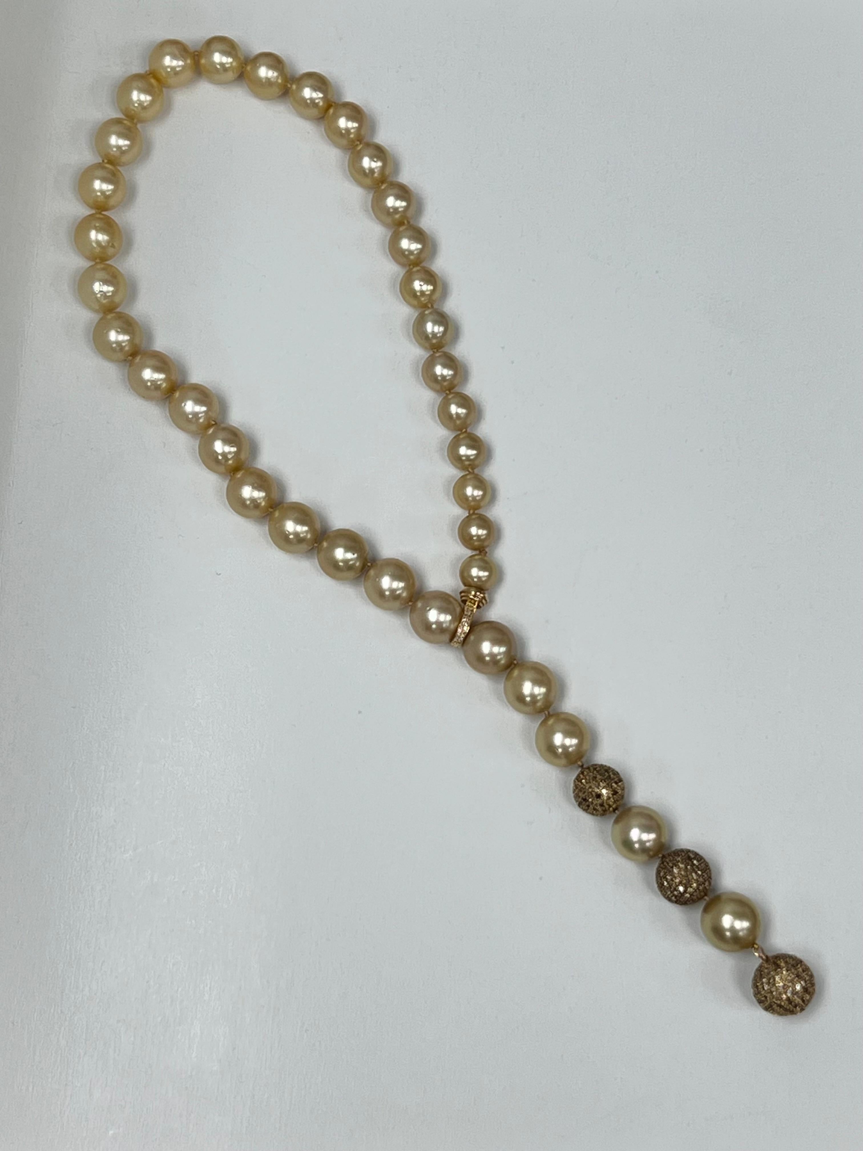 Modern Golden South Sea and Diamond Necklace  For Sale