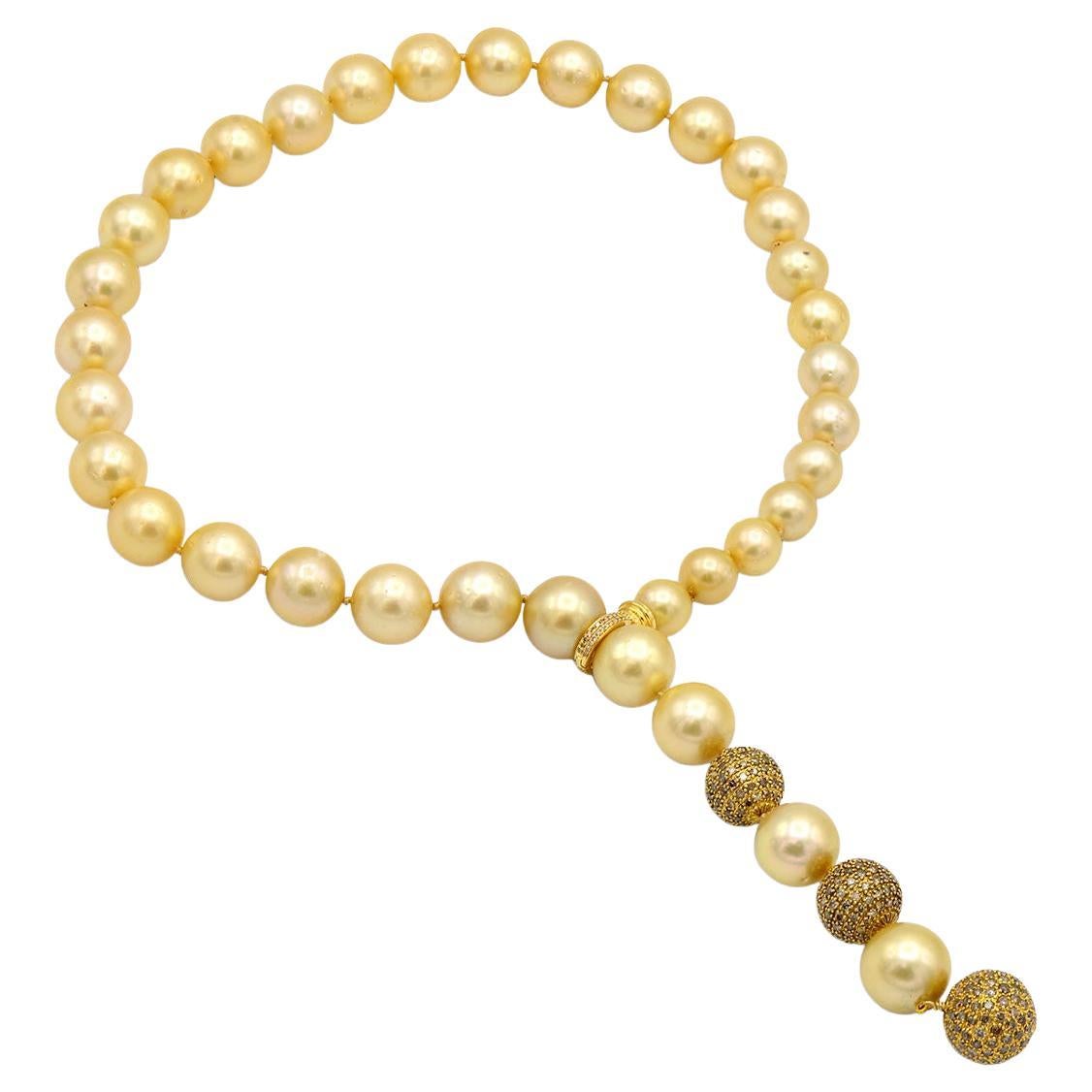 Golden South Sea and Diamond Necklace  For Sale