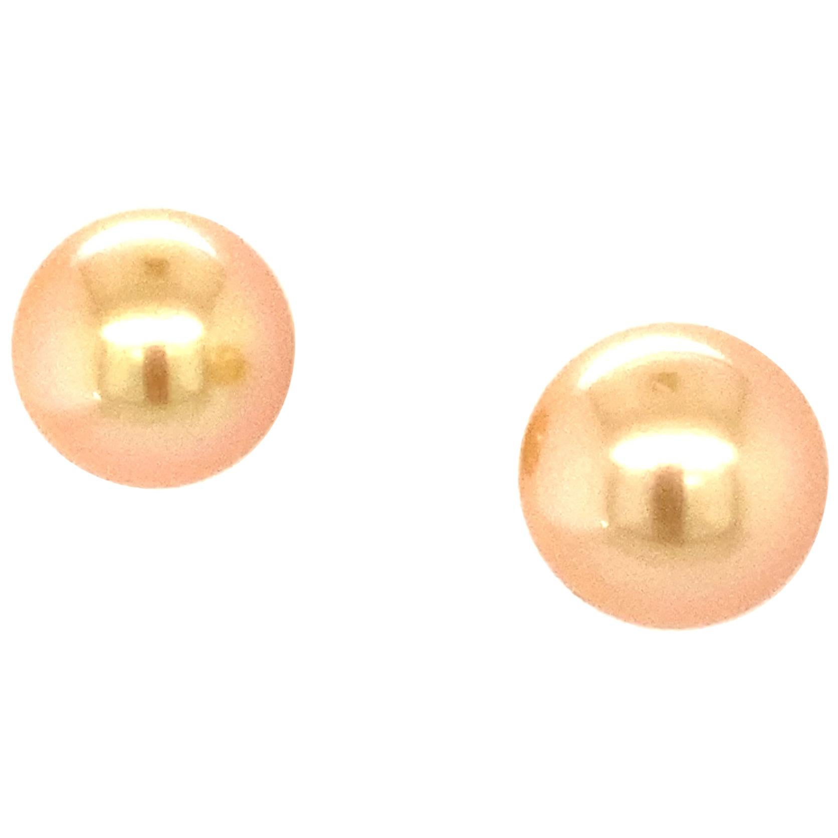 Golden South Sea Cultured Pearl Ear Studs in 18 Karat Yellow Gold For Sale