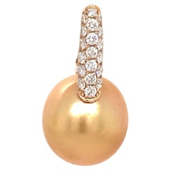 Goldene Südsee-Diamant-Tropfen-Ohrringe 0,61 Karat 18 Karat Gelbgold 11-12MM