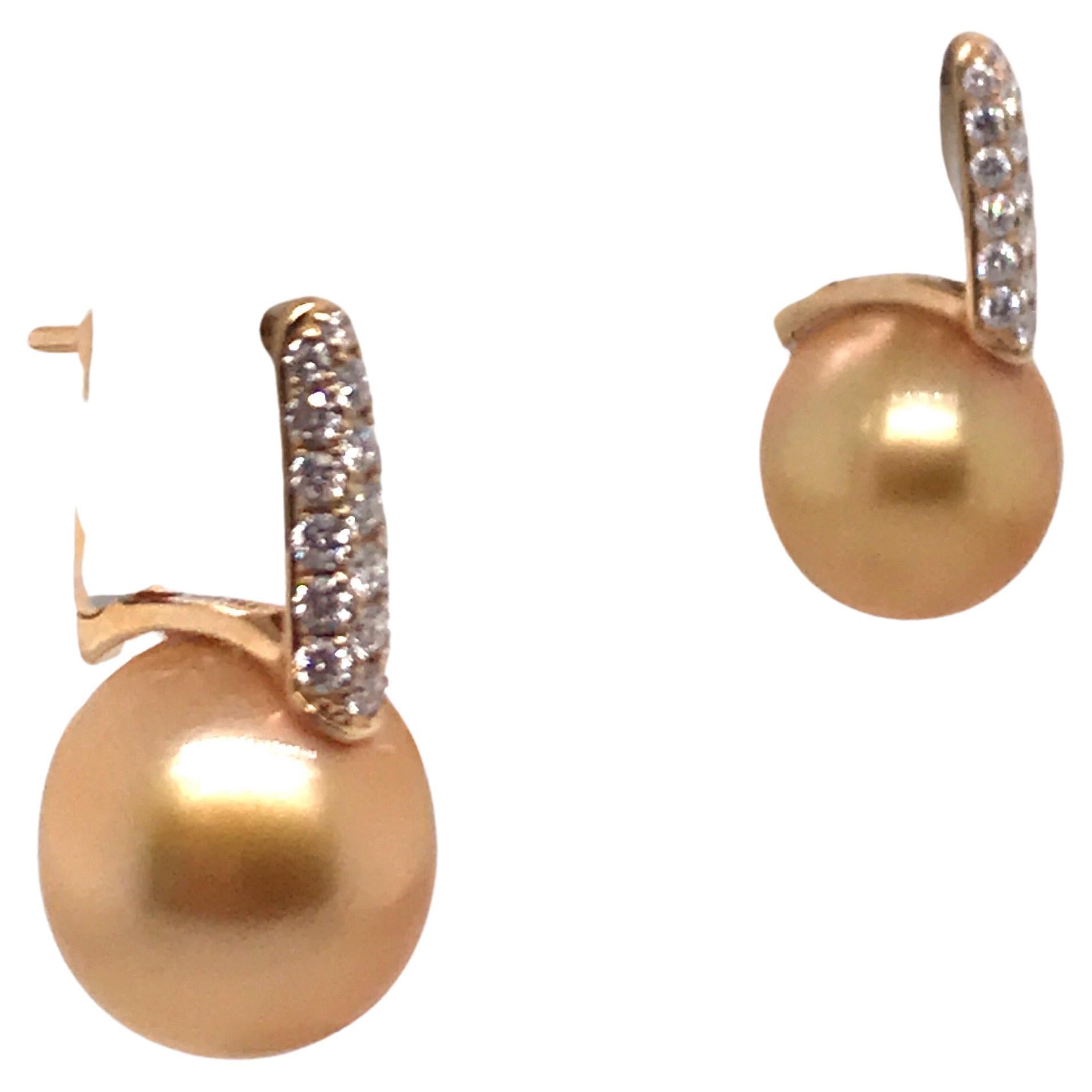 Goldene Südsee-Diamant-Tropfen-Ohrringe 0,61 Karat 18 Karat Gelbgold 11-12MM (Zeitgenössisch) im Angebot