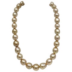 Golden South Sea Drop/Oval Pearl Necklace with Gold Clasp