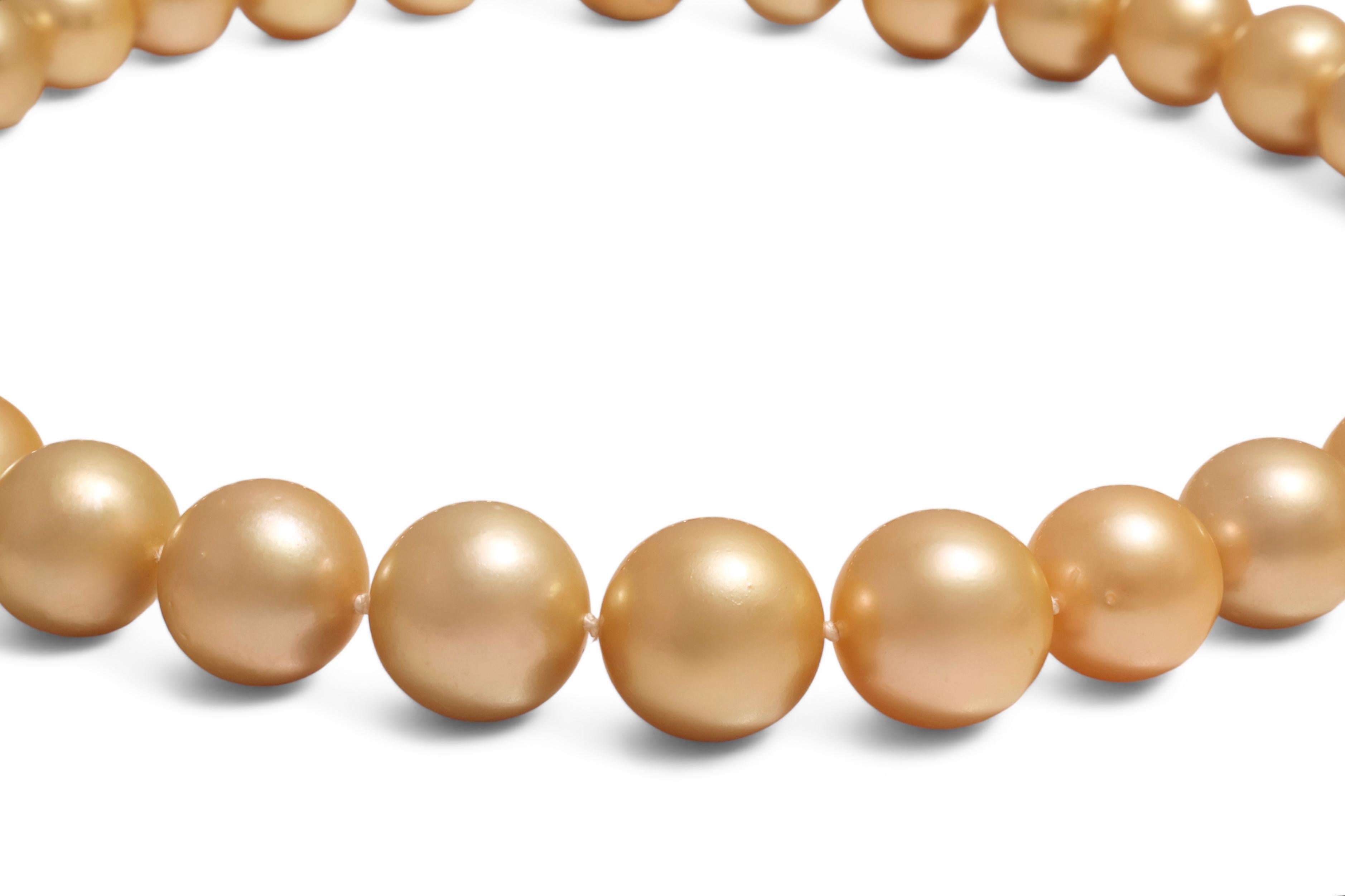 Goldene Südseeperlen, 18 kt Goldschloss-Diamanten mit Südseeperlen, 13-15,5 mm 5