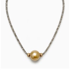 Golden South Sea Pearl 14.7mm Diamonds and Labradorite Paradizia Necklace