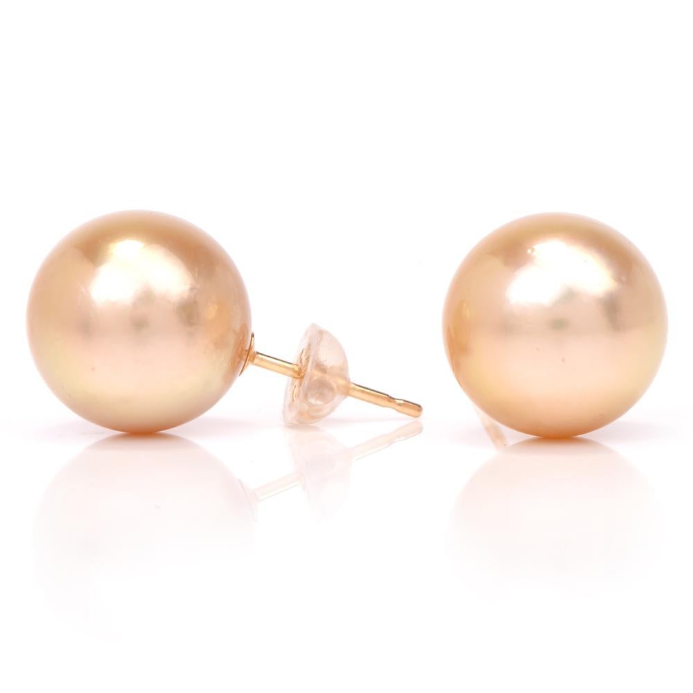 Golden South Sea Pearl 18 Karat Gold Stud Earrings 1