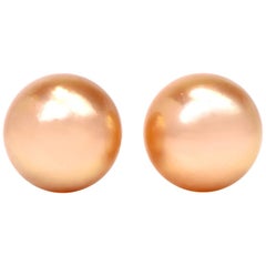 Golden South Sea Pearl 18 Karat Gold Stud Earrings