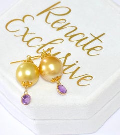 Golden South Sea Pearl, Amethyst in 18K Solid Yellow Gold