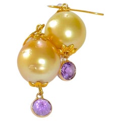 Golden South Sea Pearl, Amethyst in 18K Solid Yellow Gold