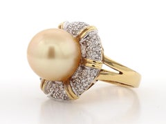 Golden South Sea Pearl and 0.41 Carat Diamond Cocktail Ring in 18 K Yellow Gold
