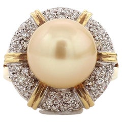 Golden South Sea Pearl and 0.41 Carat Diamond Cocktail Ring in 18 K Yellow Gold