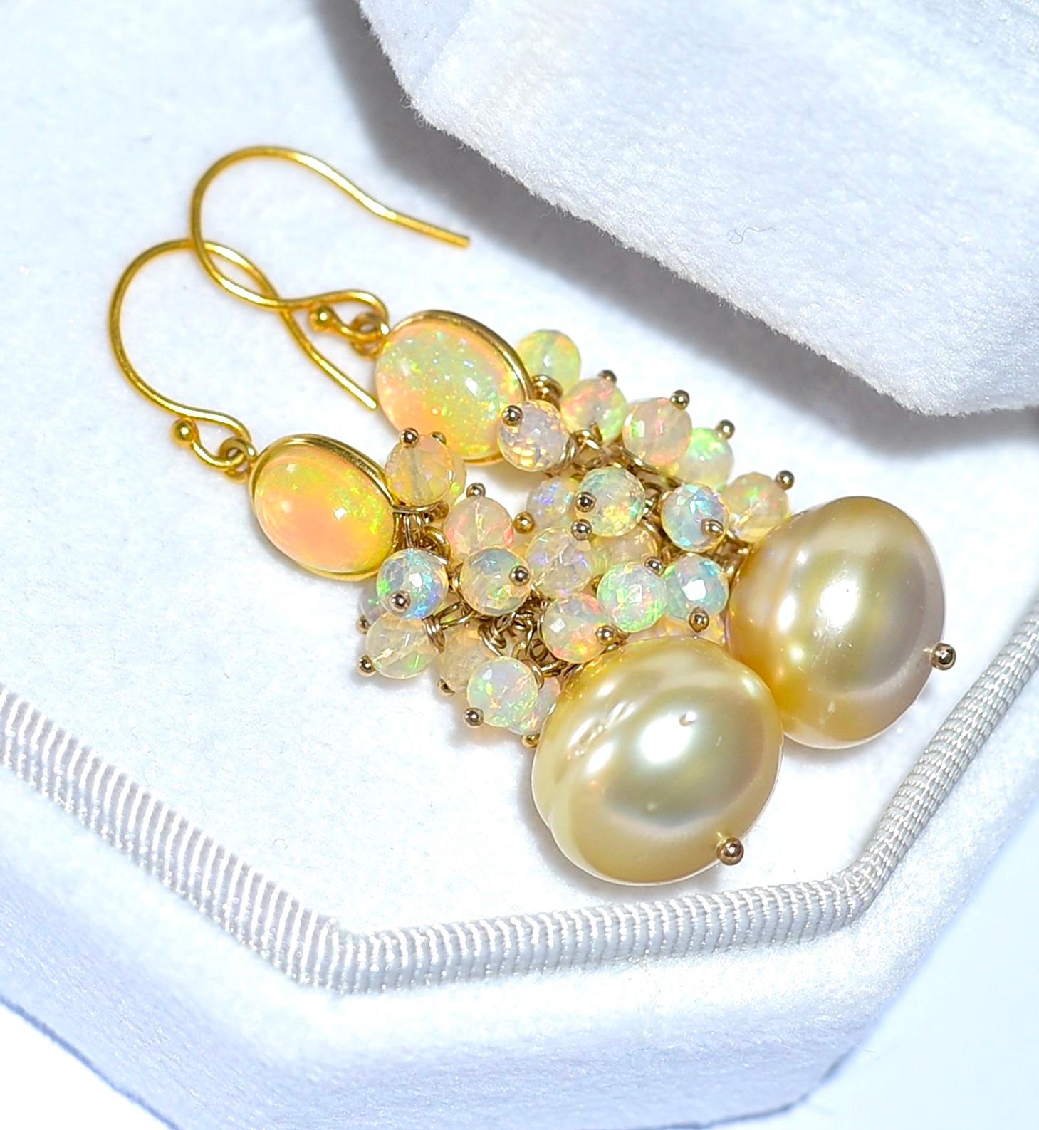 Bead Golden South Sea Pearl and Crystal Opal in 18K Solid Yellow Gold
