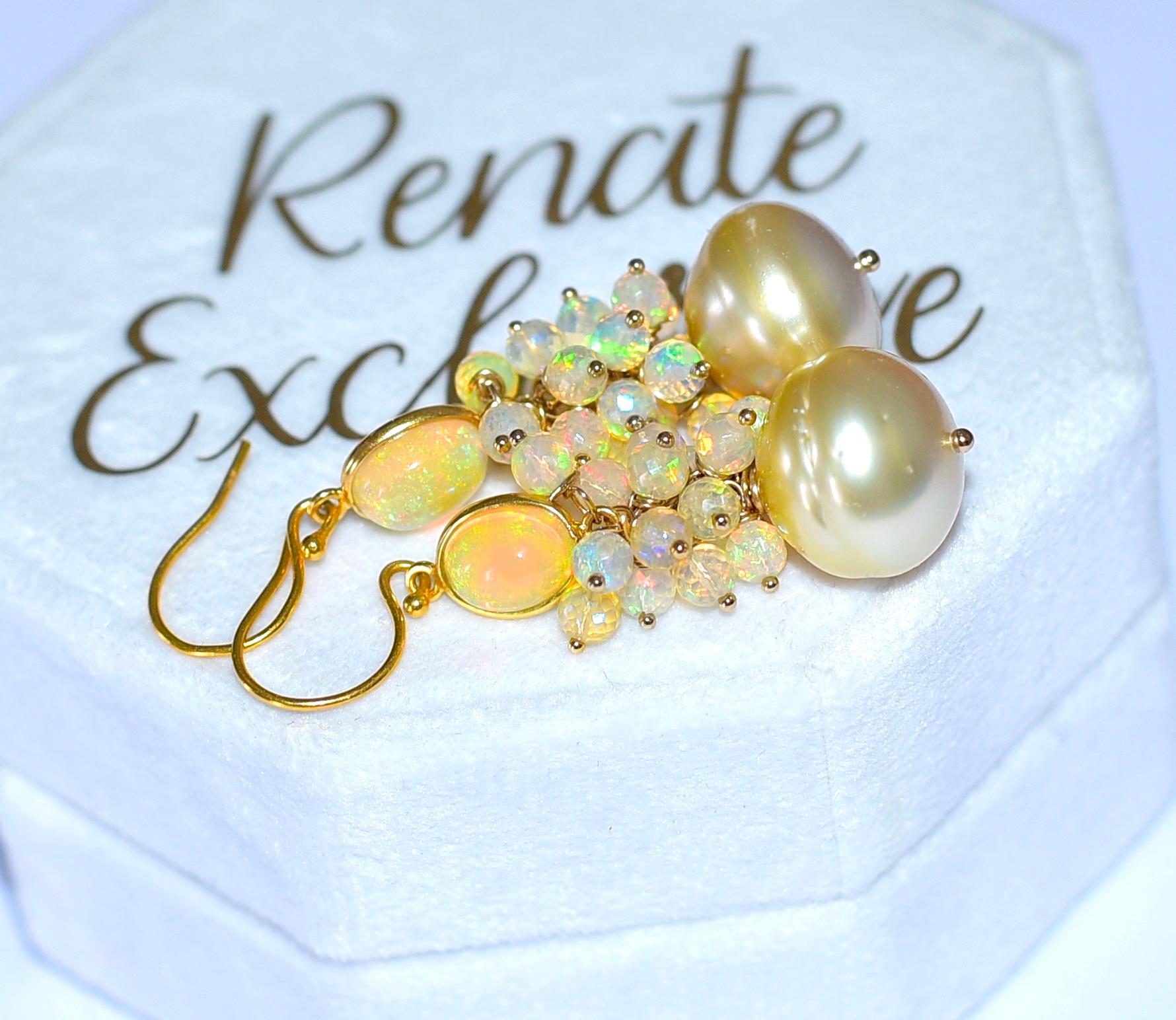 Golden South Sea Pearl and Crystal Opal in 18K Solid Yellow Gold 4