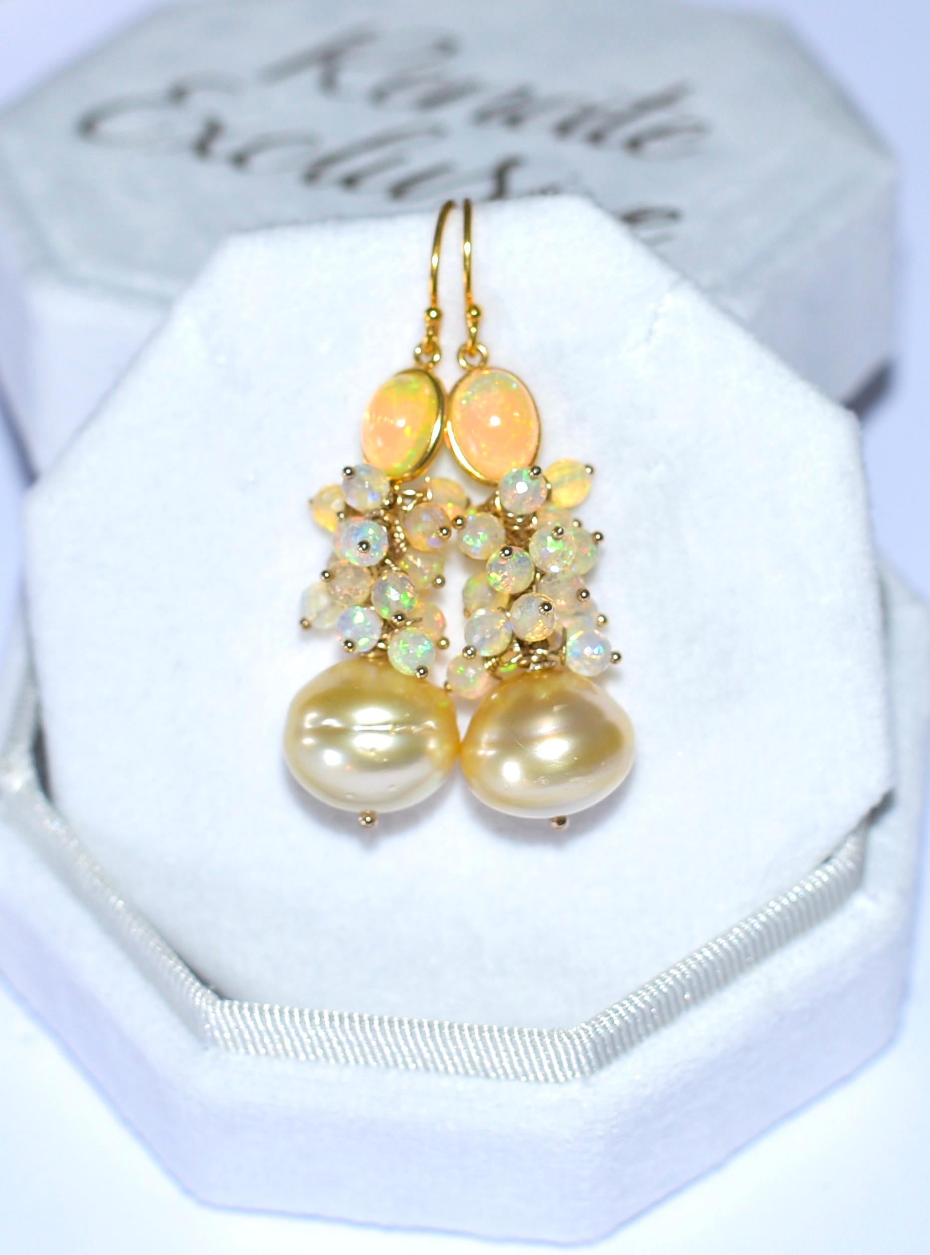Women's Golden South Sea Pearl and Crystal Opal in 18K Solid Yellow Gold