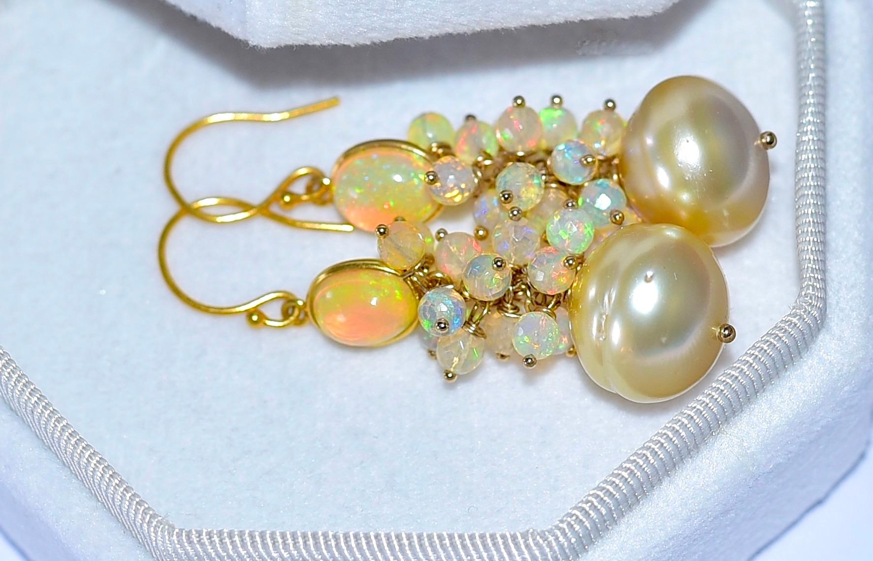 Golden South Sea Pearl and Crystal Opal in 18K Solid Yellow Gold 2