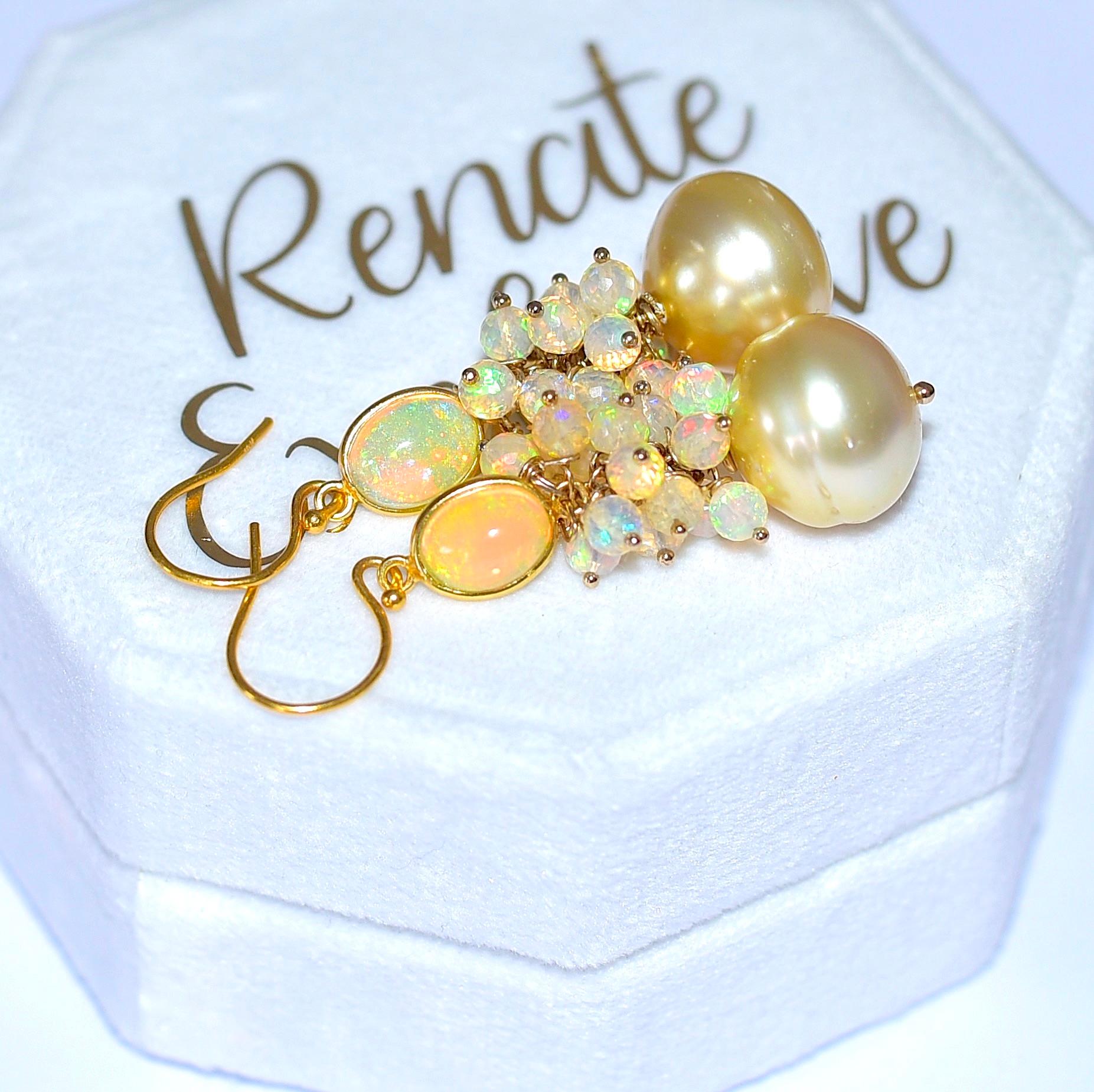 Golden South Sea Pearl and Crystal Opal in 18K Solid Yellow Gold 5