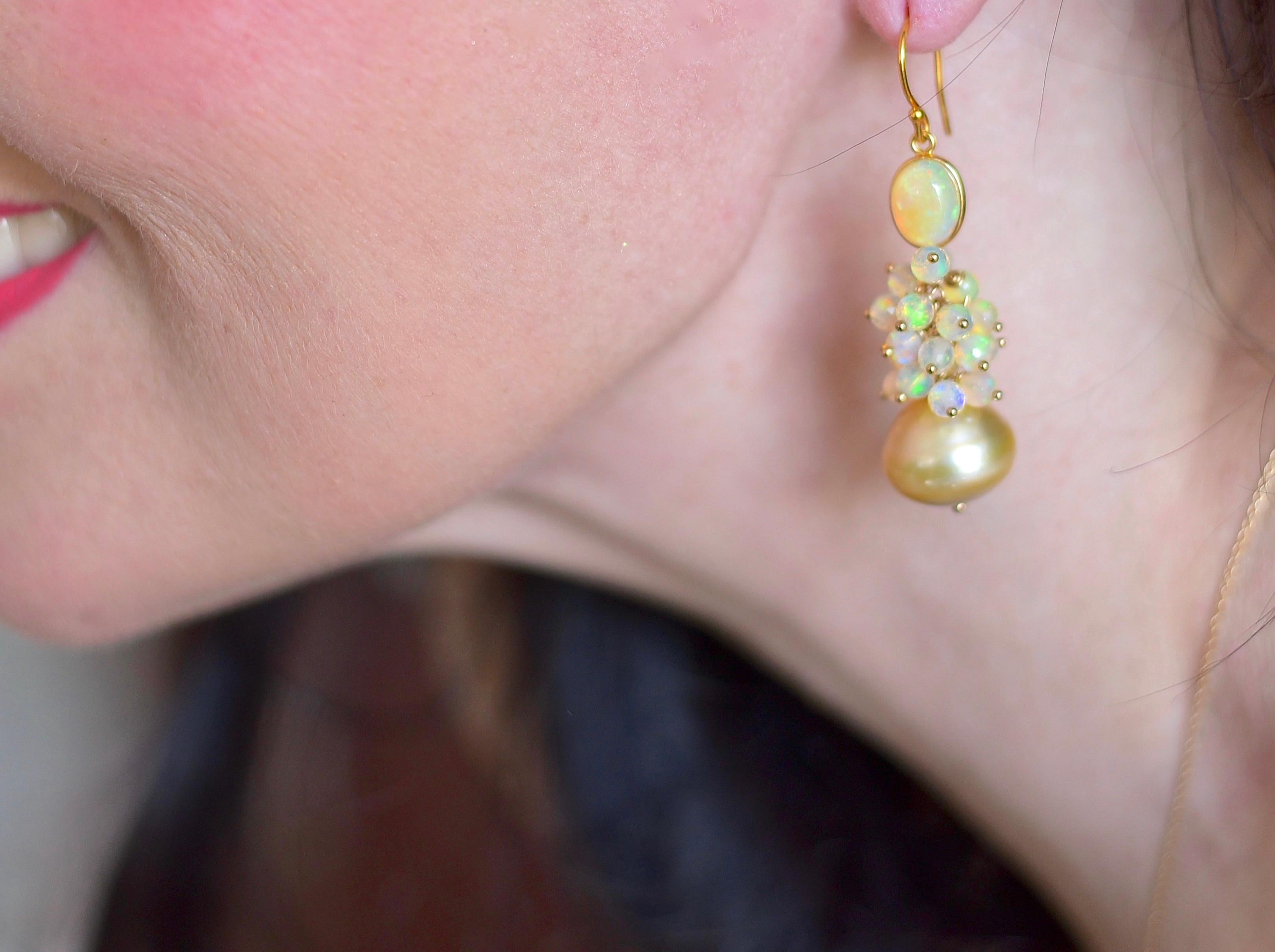 Golden South Sea Pearl and Crystal Opal in 18K Solid Yellow Gold 1