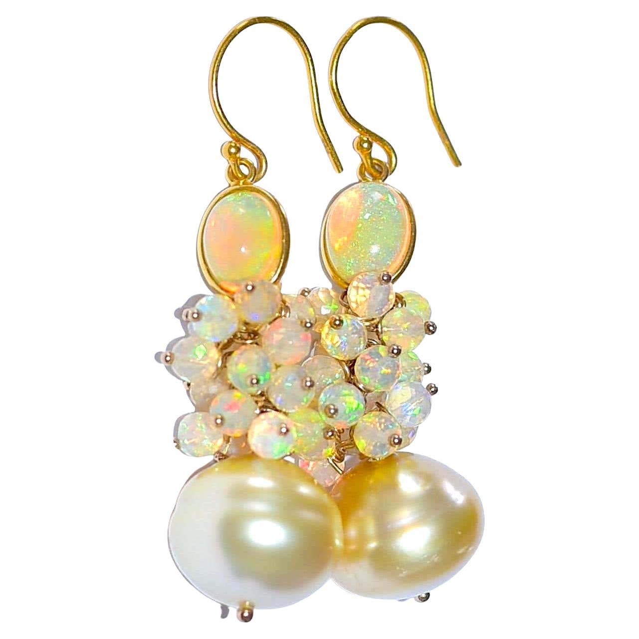 Golden South Sea Pearl and Crystal Opal in 18K Solid Yellow Gold