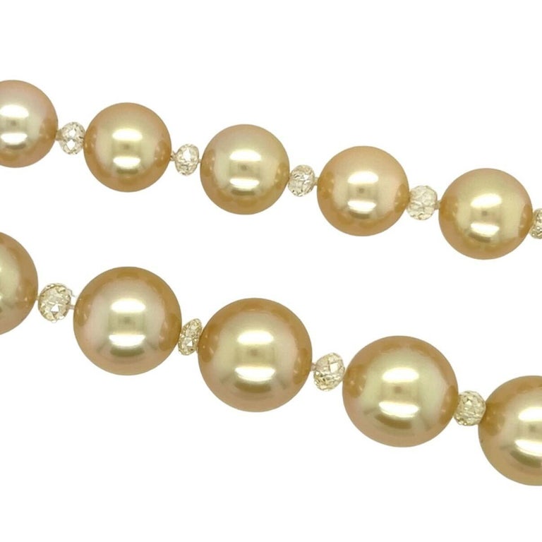 Golden South Sea Pearl and Diamond Bead Necklace For Sale at 1stDibs