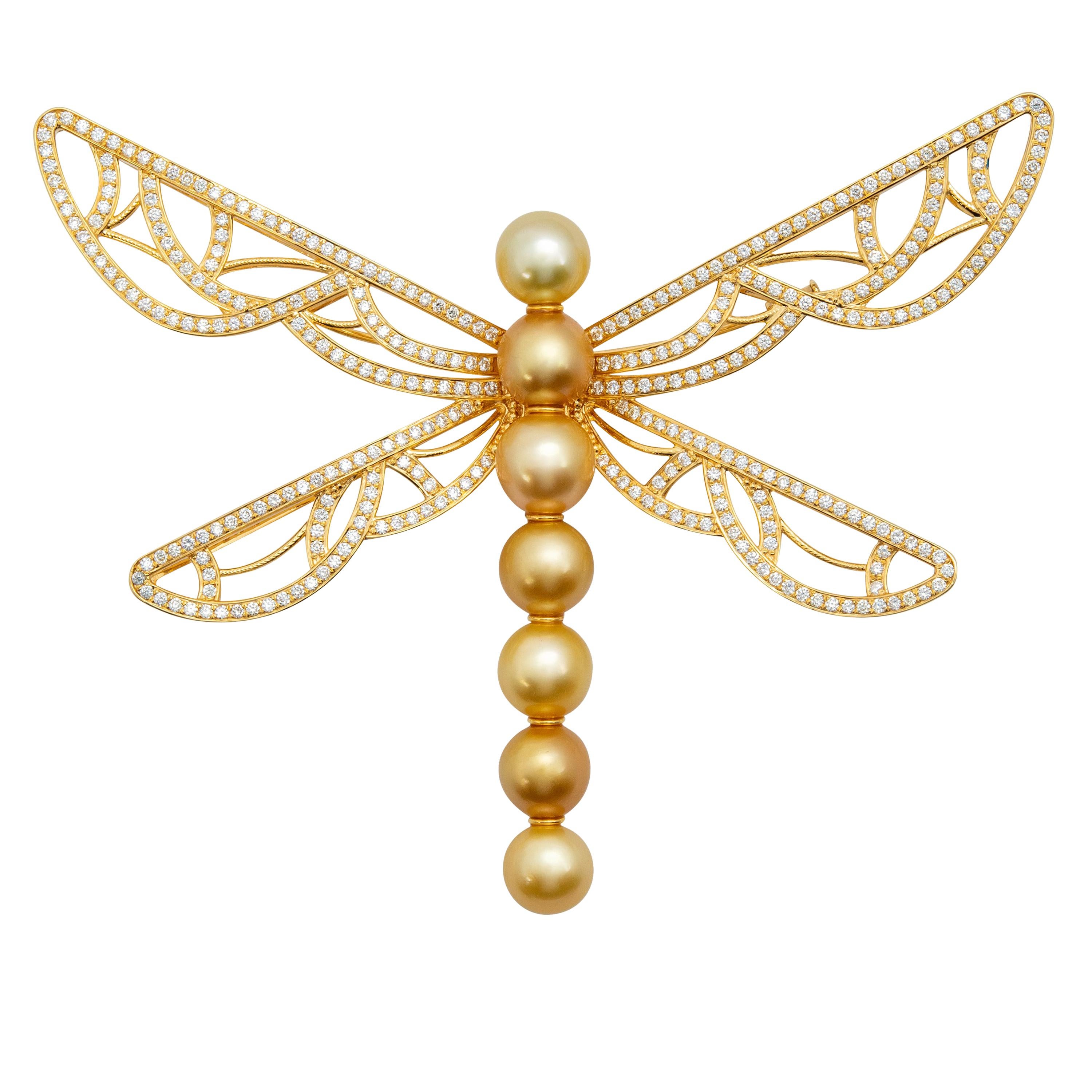 An Order of Bling Golden South Sea Pearl and Diamond Brooch and Pendant For Sale