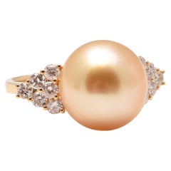 Golden South Sea Pearl and Diamond Cocktail Ring in 18 Carat Yellow Gold